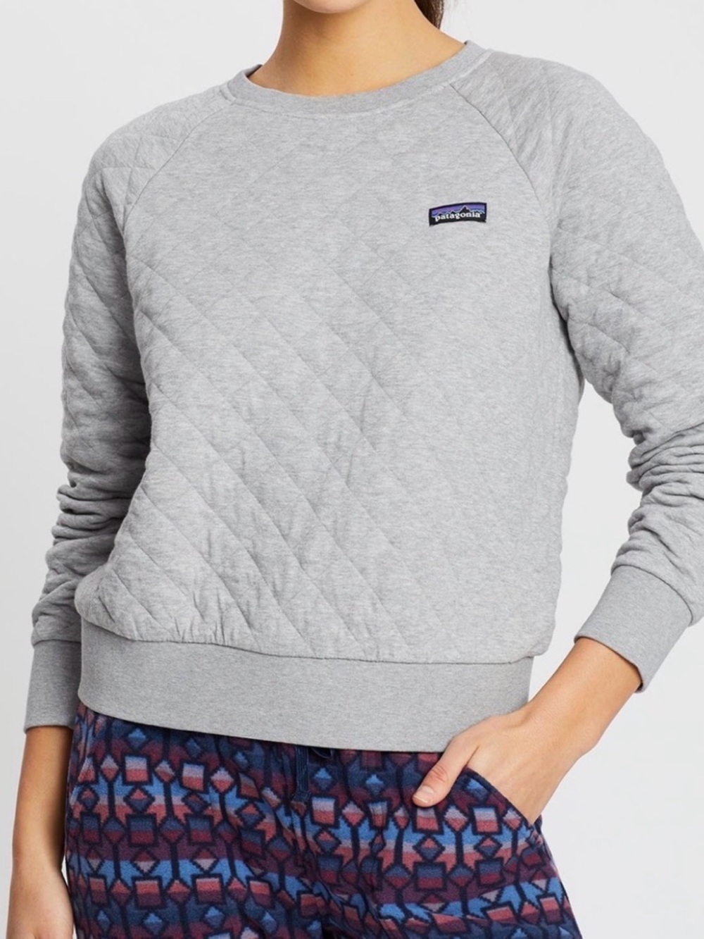 Patagonia Quilted Crewneck Cotton Sweatshirt in Heather Gray Women's M Like New